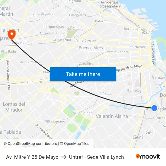 Av. Mitre Y 25 De Mayo to Untref - Sede Villa Lynch map