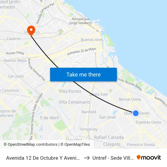 Avenida 12 De Octubre Y Avenida Calchaquí to Untref - Sede Villa Lynch map