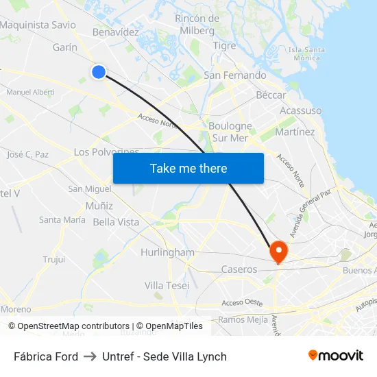 Fábrica Ford to Untref - Sede Villa Lynch map