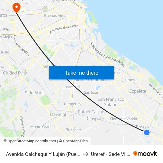 Avenida Calchaquí Y Luján (Puente Bosques) to Untref - Sede Villa Lynch map