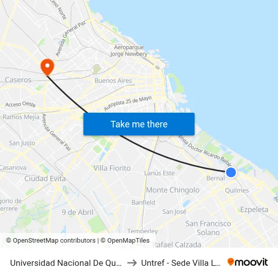 Universidad Nacional De Quilmes to Untref - Sede Villa Lynch map