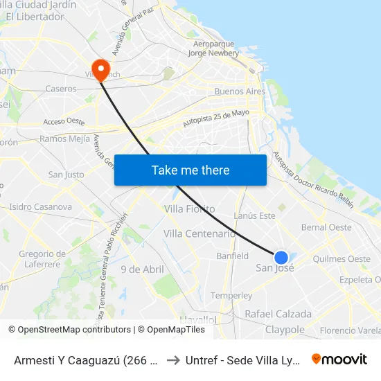 Armesti Y Caaguazú (266 R5) to Untref - Sede Villa Lynch map