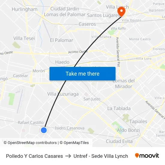 Polledo Y Carlos Casares to Untref - Sede Villa Lynch map