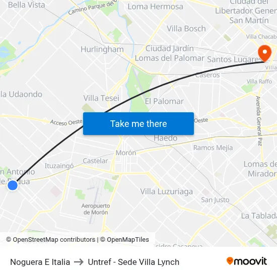 Noguera E Italia to Untref - Sede Villa Lynch map