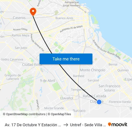 Av. 17 De Octubre Y Estación Claypole to Untref - Sede Villa Lynch map