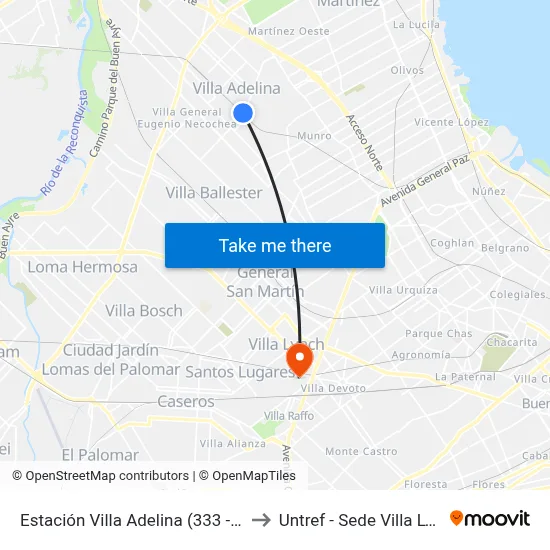 Estación Villa Adelina (333 - 707) to Untref - Sede Villa Lynch map