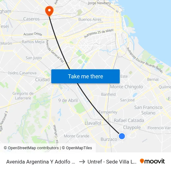 Avenida Argentina Y Adolfo Alsina to Untref - Sede Villa Lynch map