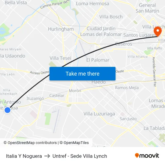 Italia Y Noguera to Untref - Sede Villa Lynch map