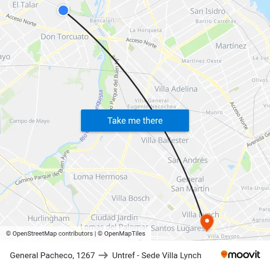 General Pacheco, 1267 to Untref - Sede Villa Lynch map