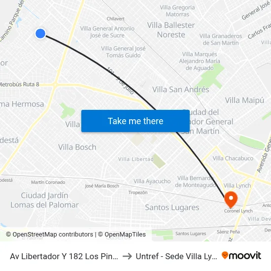 Av Libertador Y 182 Los Pinares to Untref - Sede Villa Lynch map