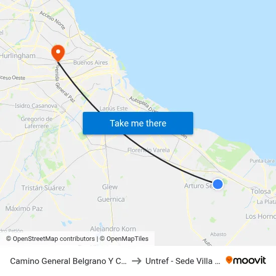 Camino General Belgrano Y Calle 426 to Untref - Sede Villa Lynch map