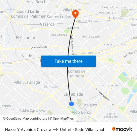 Nazar Y Avenida Crovara to Untref - Sede Villa Lynch map