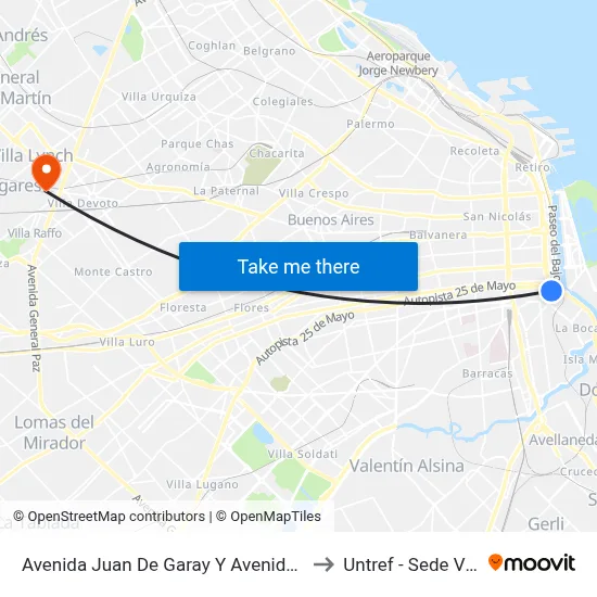 Avenida Juan De Garay Y Avenida Paseo Colón (4) to Untref - Sede Villa Lynch map