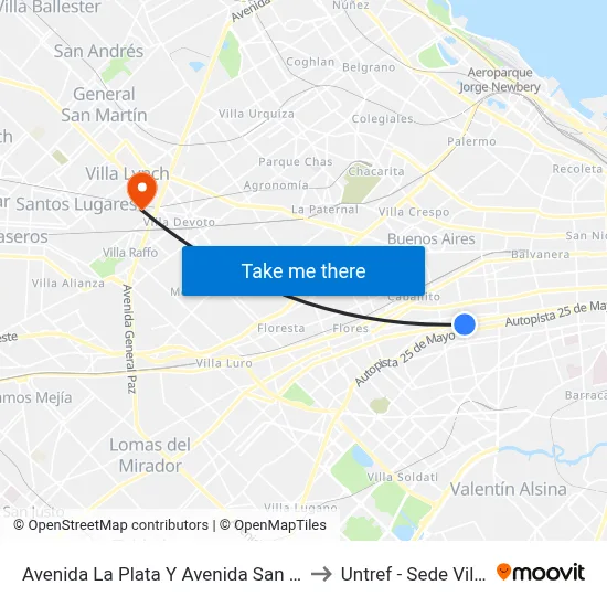 Avenida La Plata Y Avenida San Juan (65 - 85) to Untref - Sede Villa Lynch map