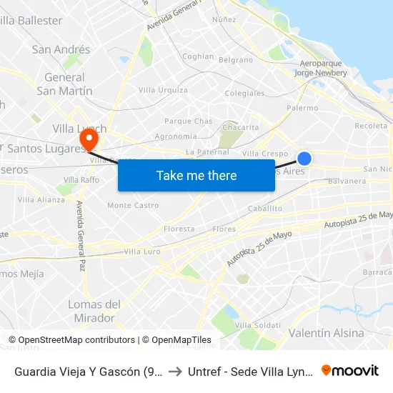 Guardia Vieja Y Gascón (92) to Untref - Sede Villa Lynch map