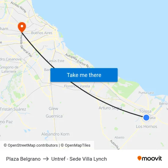 Plaza Belgrano to Untref - Sede Villa Lynch map