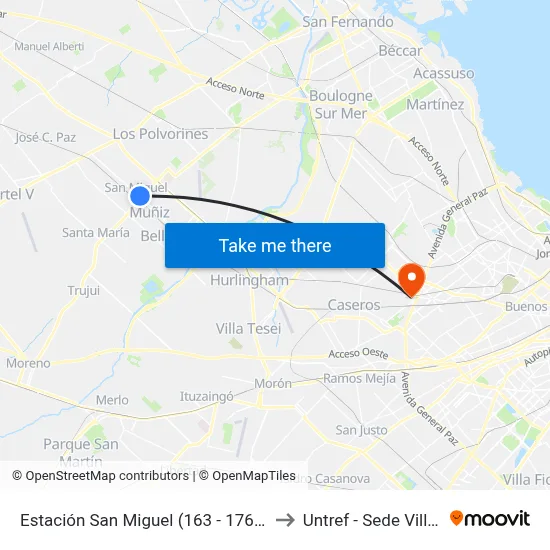 Estación San Miguel (163 - 176 - 303 - 440) to Untref - Sede Villa Lynch map