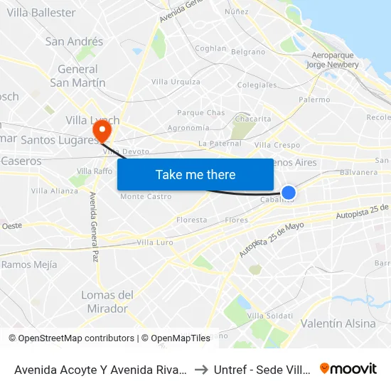 Avenida Acoyte Y Avenida Rivadavia (145) to Untref - Sede Villa Lynch map