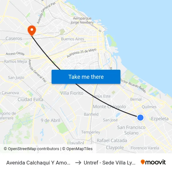Avenida Calchaquí Y Amoedo to Untref - Sede Villa Lynch map