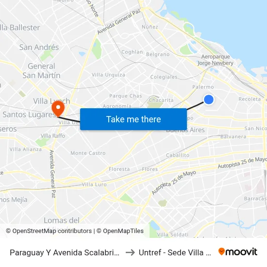 Paraguay Y Avenida Scalabrini Ortiz to Untref - Sede Villa Lynch map