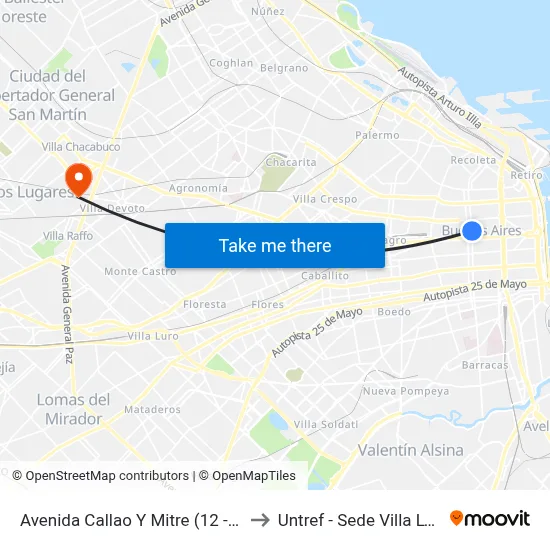 Avenida Callao Y Mitre (12 - 150) to Untref - Sede Villa Lynch map