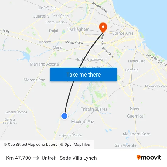 Km 47.700 to Untref - Sede Villa Lynch map