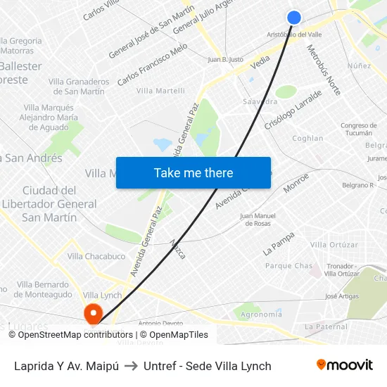 Laprida Y Av. Maipú to Untref - Sede Villa Lynch map