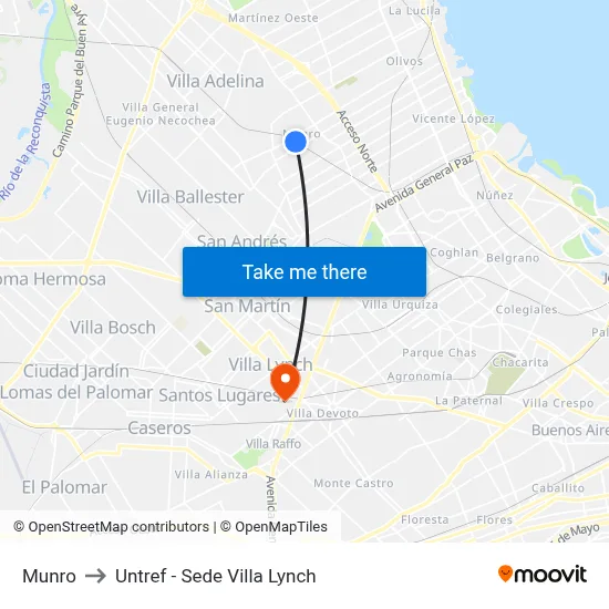 Munro to Untref - Sede Villa Lynch map