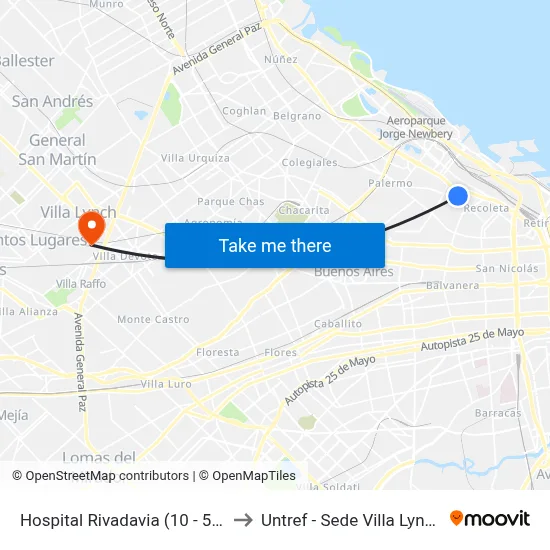 Hospital Rivadavia (10 - 59) to Untref - Sede Villa Lynch map