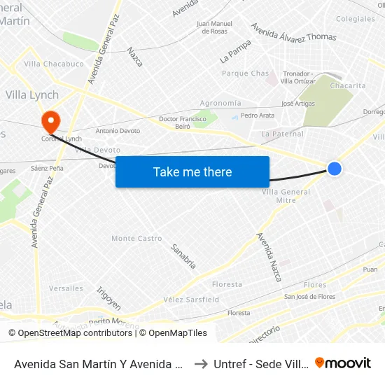 Avenida San Martín Y Avenida Juan B. Justo to Untref - Sede Villa Lynch map