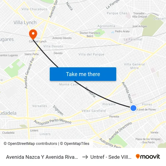 Avenida Nazca Y Avenida Rivadavia (133) to Untref - Sede Villa Lynch map