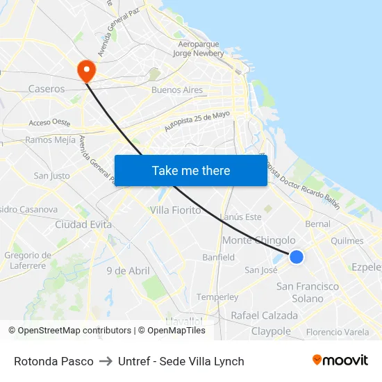 Rotonda Pasco to Untref - Sede Villa Lynch map