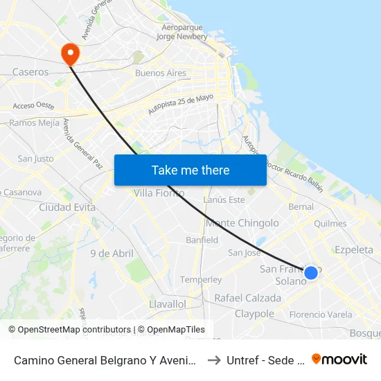 Camino General Belgrano Y Avenida 844 (159 - 178 - 338) to Untref - Sede Villa Lynch map