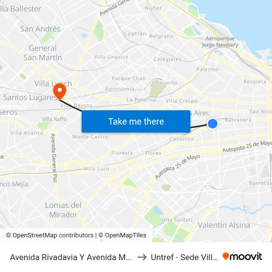 Avenida Rivadavia Y Avenida Medrano (132) to Untref - Sede Villa Lynch map
