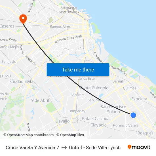 Cruce Varela Y Avenida 7 to Untref - Sede Villa Lynch map