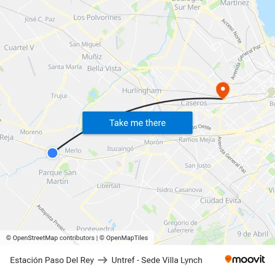 Estación Paso Del Rey to Untref - Sede Villa Lynch map
