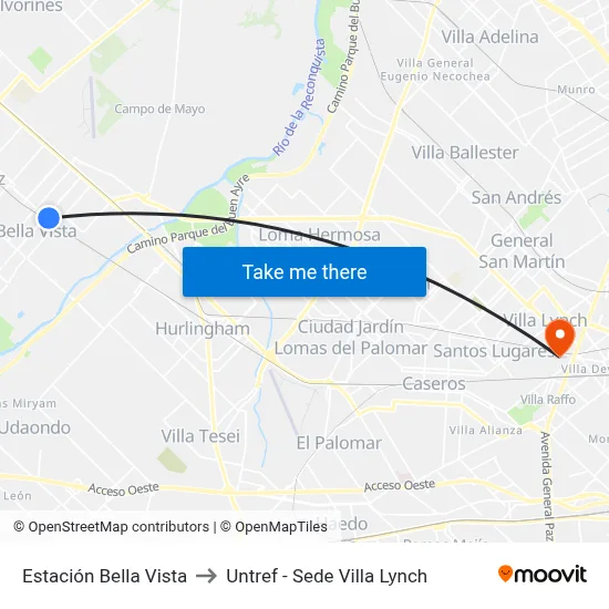 Estación Bella Vista to Untref - Sede Villa Lynch map