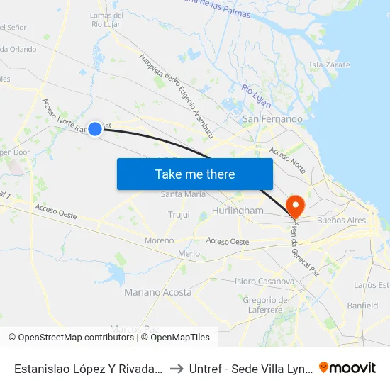 Estanislao López Y Rivadavia to Untref - Sede Villa Lynch map