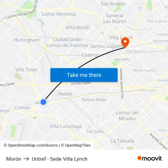 Morón to Untref - Sede Villa Lynch map