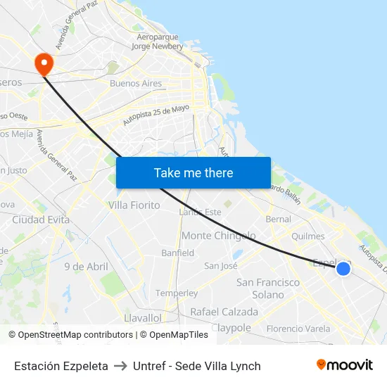Estación Ezpeleta to Untref - Sede Villa Lynch map