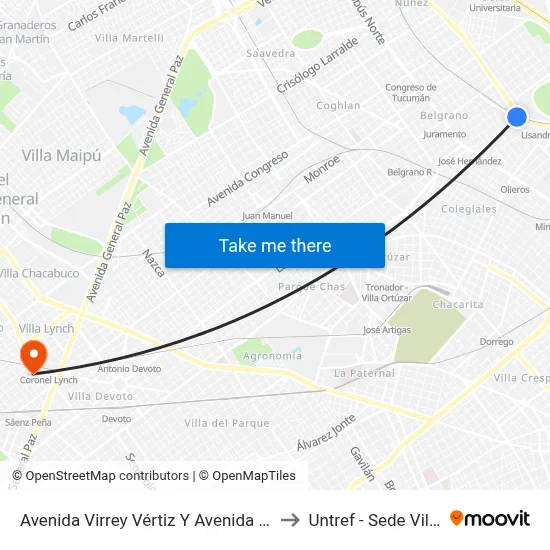 Avenida Virrey Vértiz Y Avenida Del Libertador to Untref - Sede Villa Lynch map