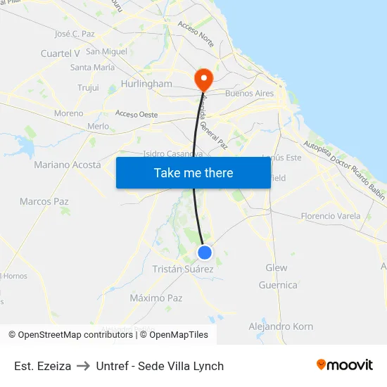 Est. Ezeiza to Untref - Sede Villa Lynch map