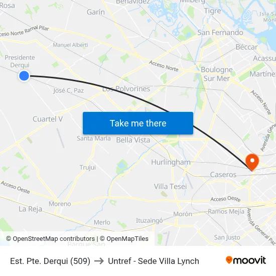Est. Pte. Derqui (509) to Untref - Sede Villa Lynch map
