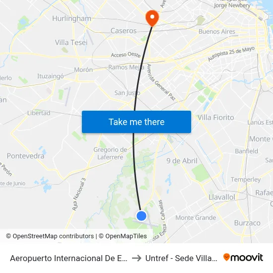 Aeropuerto Internacional De Ezeiza (8) to Untref - Sede Villa Lynch map