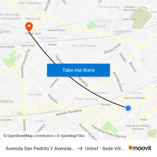 Avenida San Pedrito Y Avenida Directorio to Untref - Sede Villa Lynch map