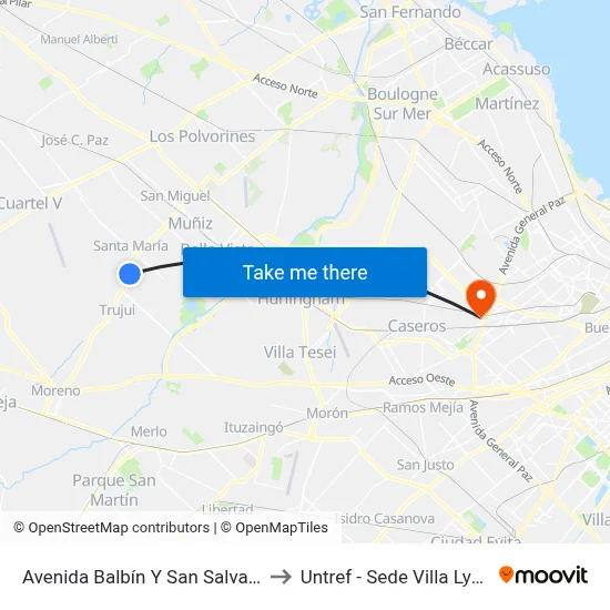 Avenida Balbín Y San Salvador to Untref - Sede Villa Lynch map