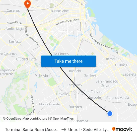 Terminal Santa Rosa (Ascenso) to Untref - Sede Villa Lynch map