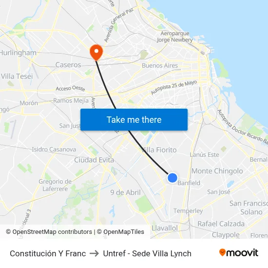 Constitución Y Franc to Untref - Sede Villa Lynch map