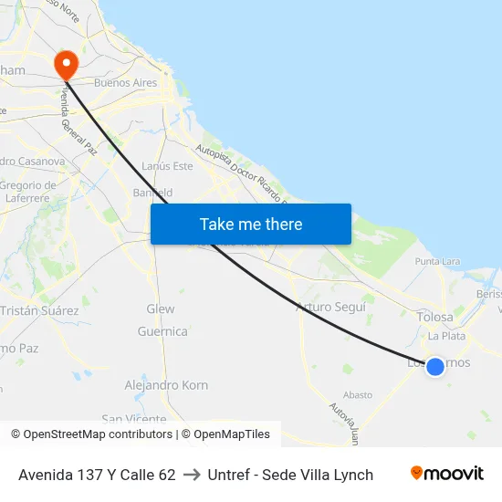 Avenida 137 Y Calle 62 to Untref - Sede Villa Lynch map
