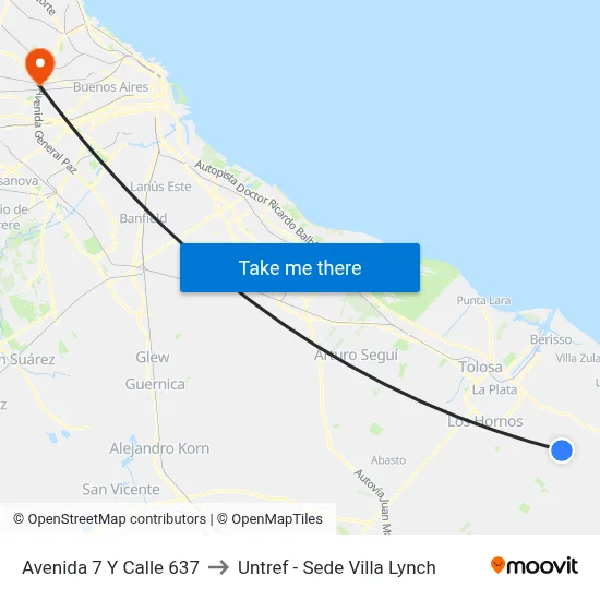 Avenida 7 Y Calle 637 to Untref - Sede Villa Lynch map